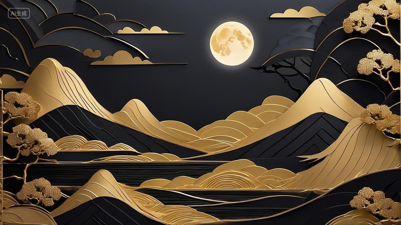 黑金月圆中秋背景插画