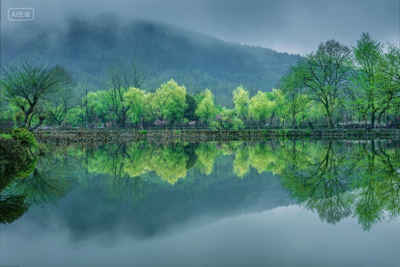 安徽黄山市黟县宏村南湖春季风光