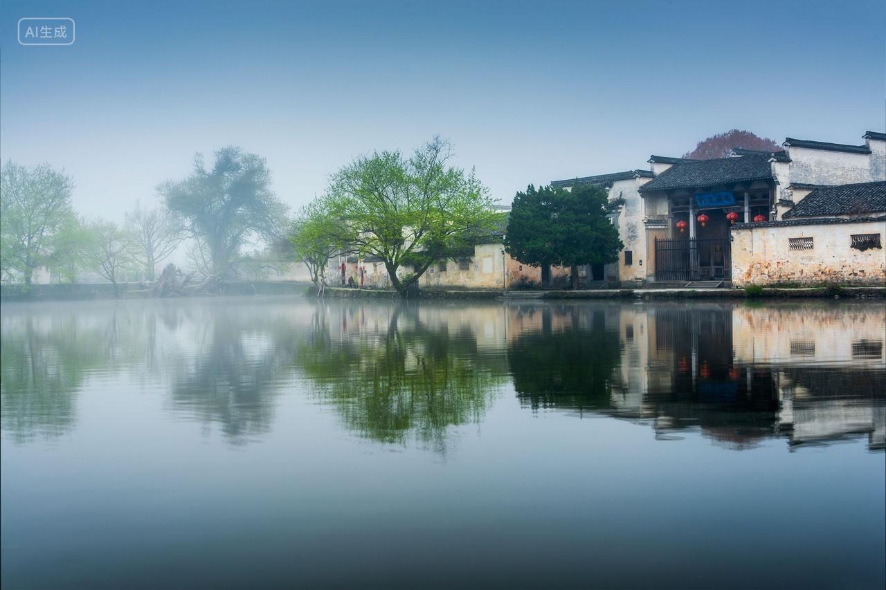 安徽黄山市黟县宏村南湖春季风光