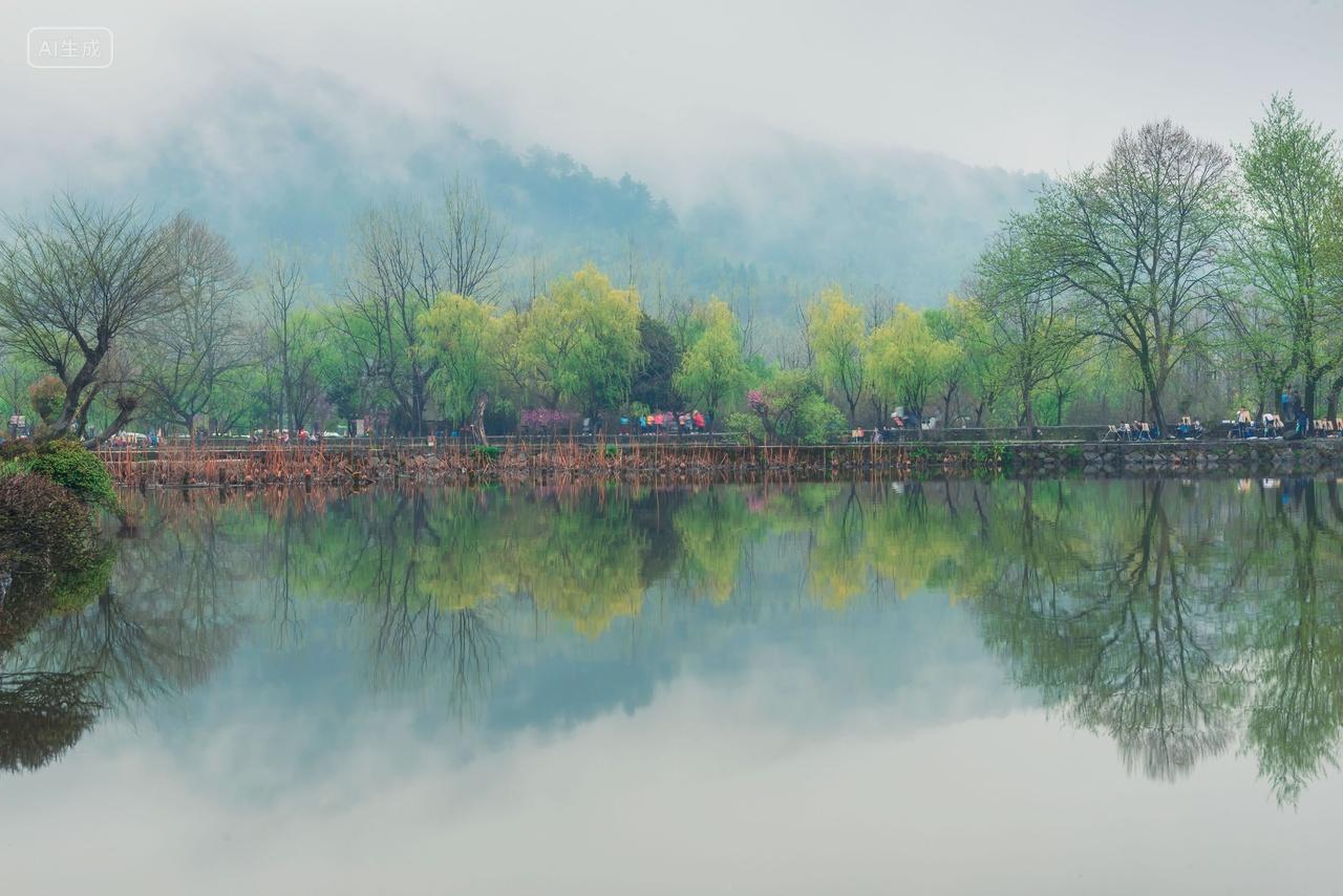 安徽黄山市黟县宏村南湖春季风光