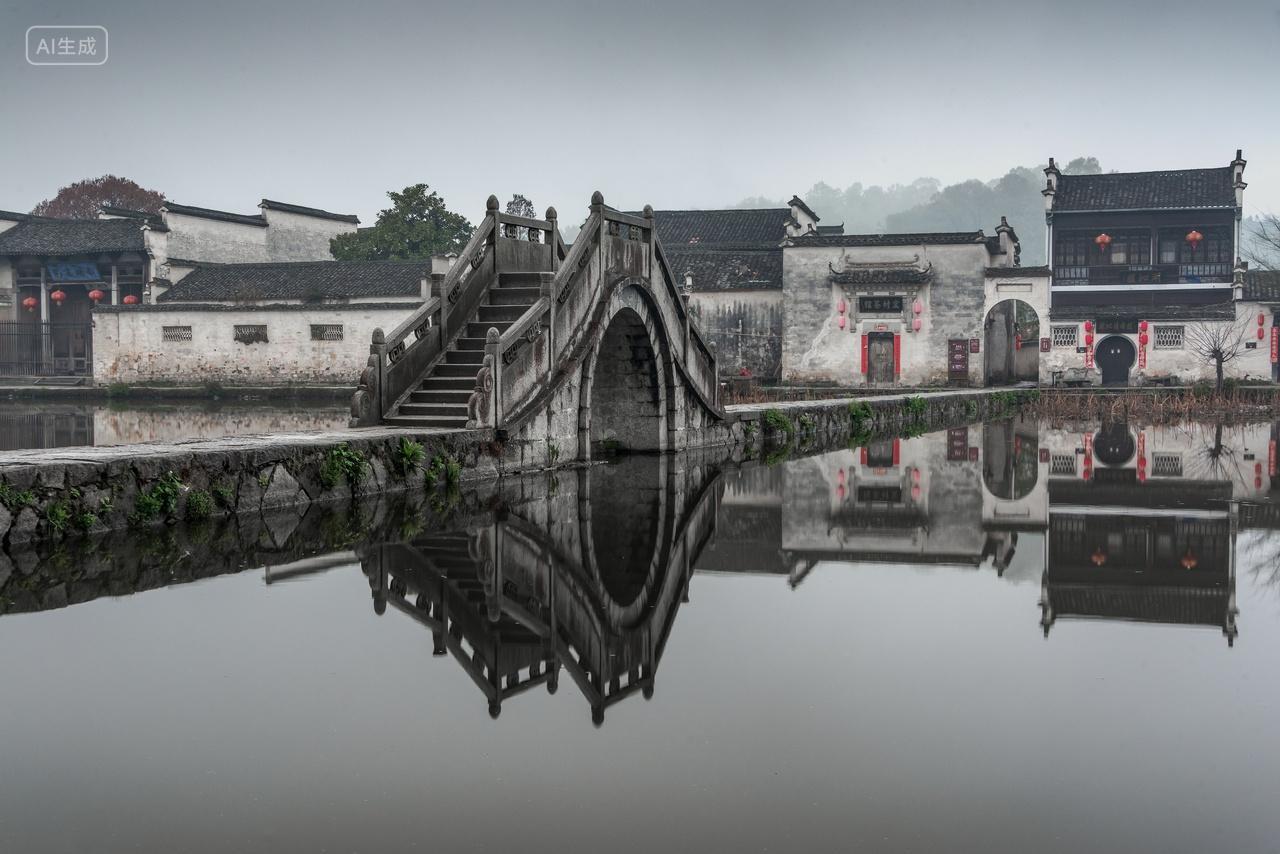 安徽黄山市黟县宏村南湖春季风光