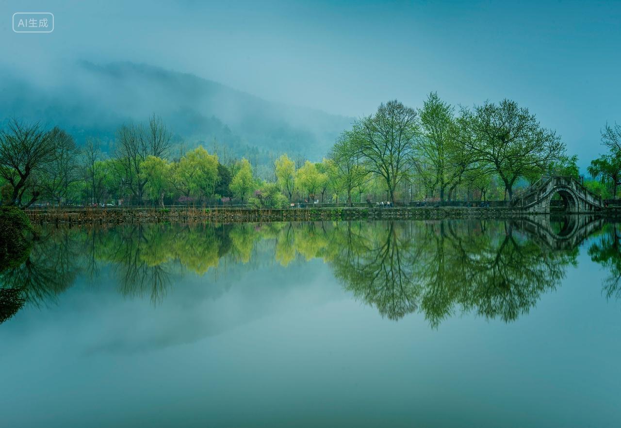 安徽黄山市黟县宏村南湖春季风光