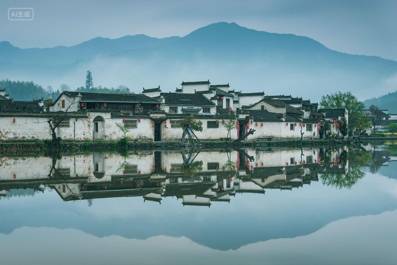 安徽黄山市黟县宏村南湖春季风光