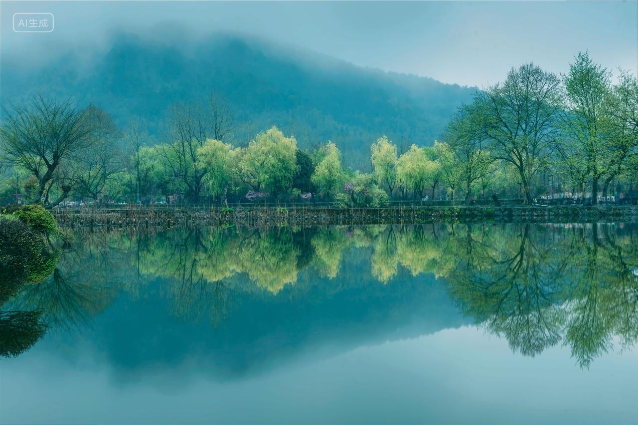 安徽黄山市黟县宏村南湖春季风光