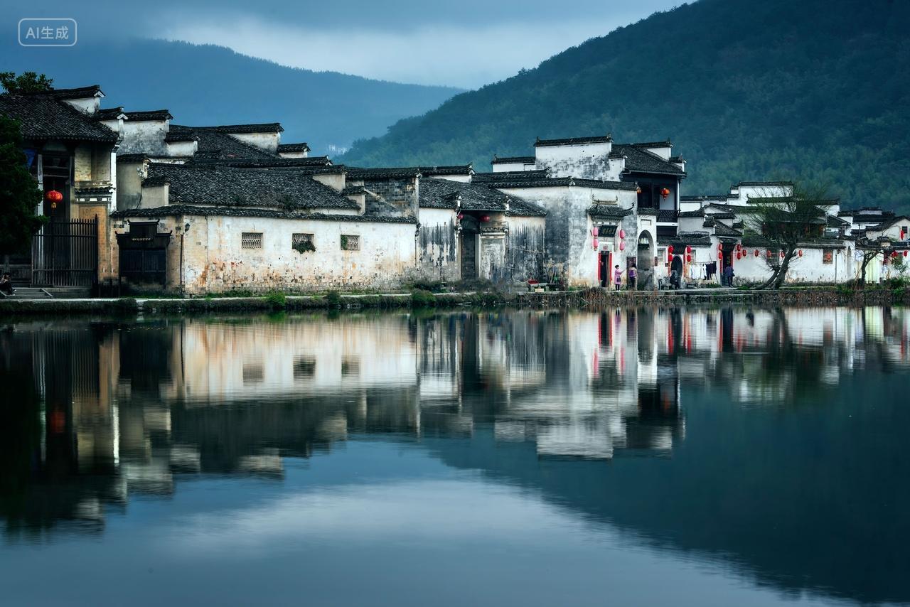 安徽黄山市黟县宏村南湖春季风光