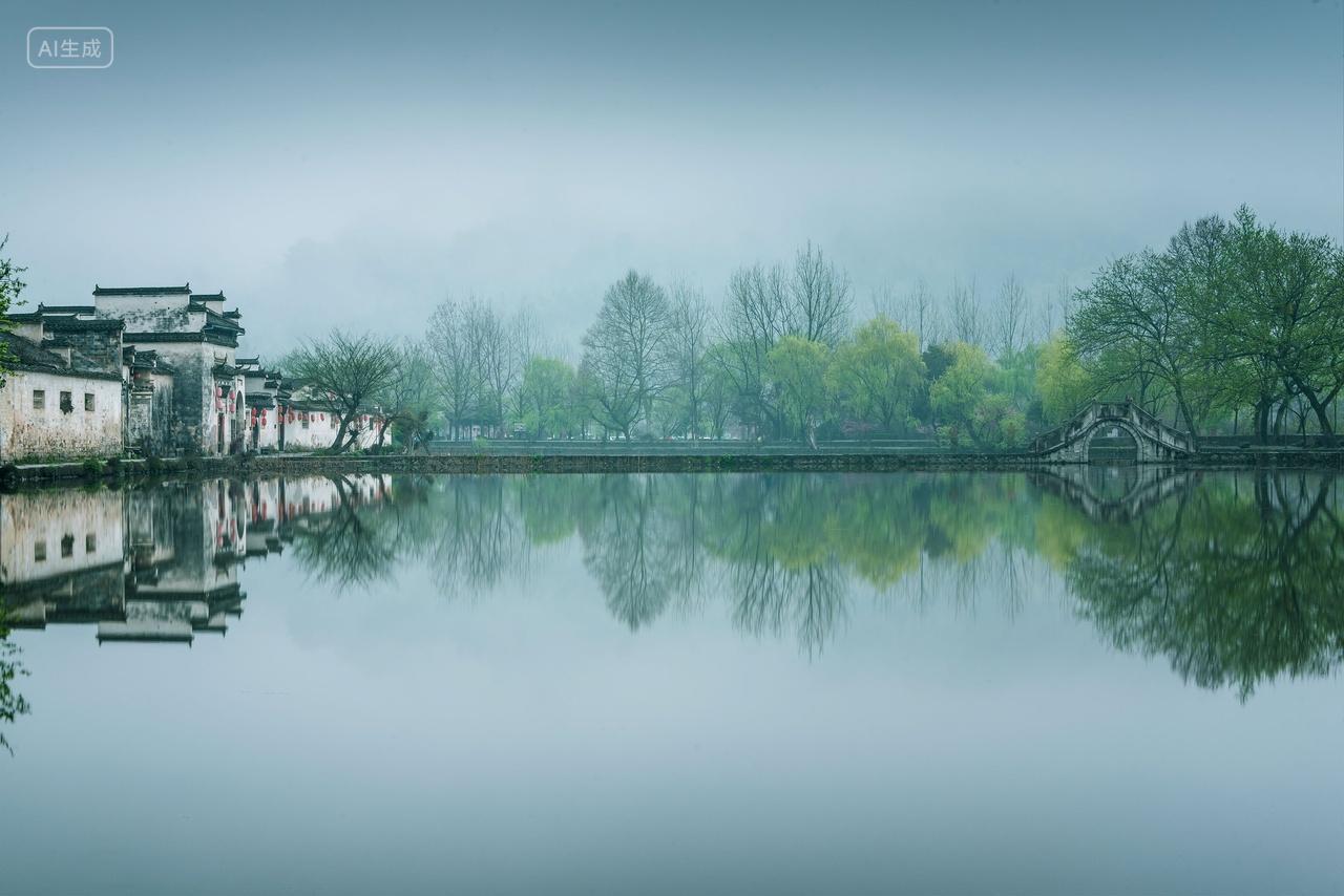 安徽黄山市黟县宏村南湖春季风光
