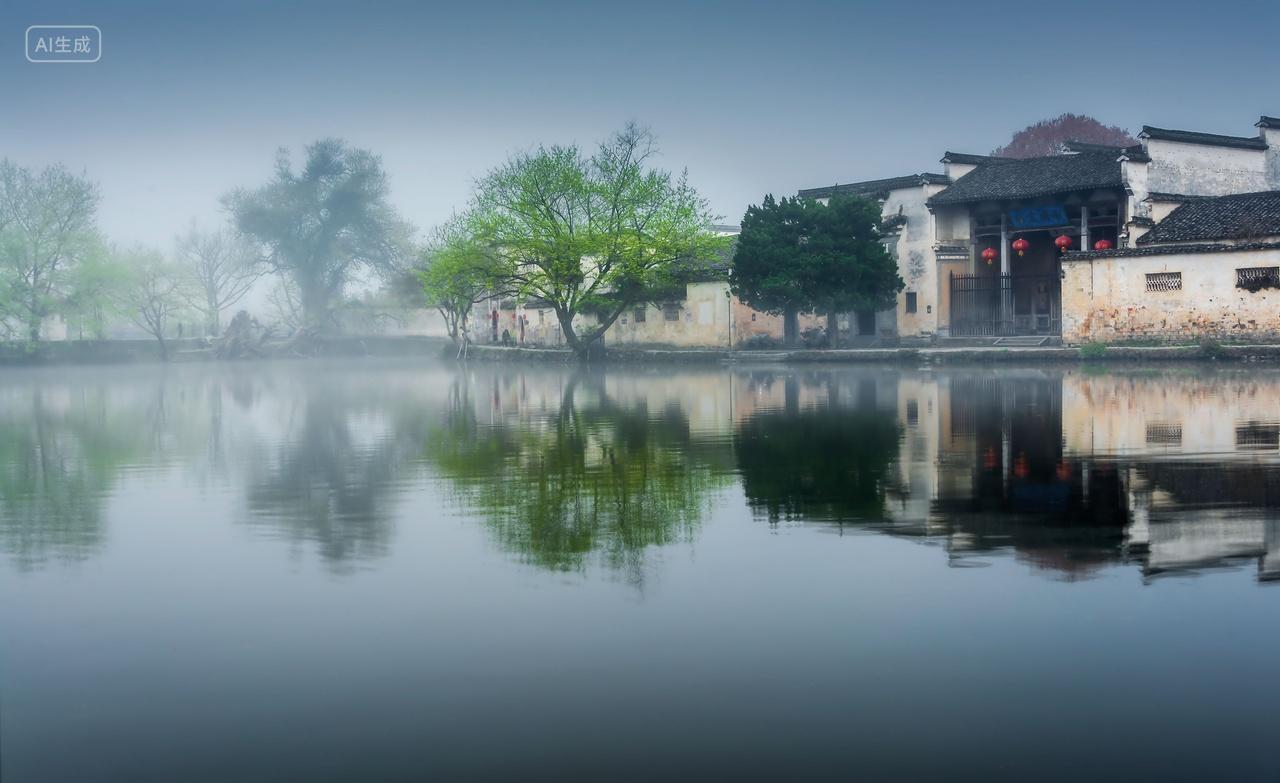 安徽黄山市黟县宏村南湖春季风光