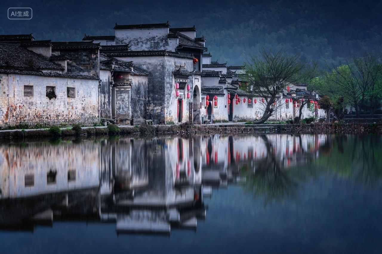 安徽黄山市黟县宏村南湖春季风光