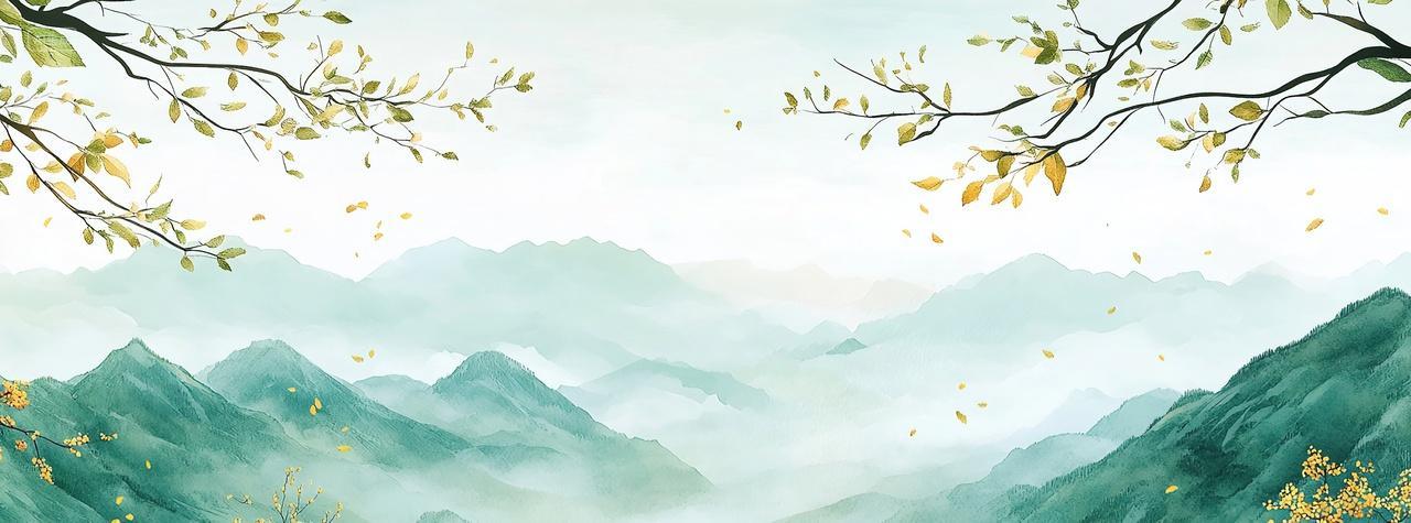 水墨绿色山水画