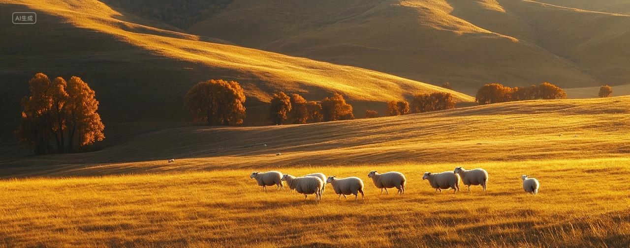 一群绵羊在草原上吃草