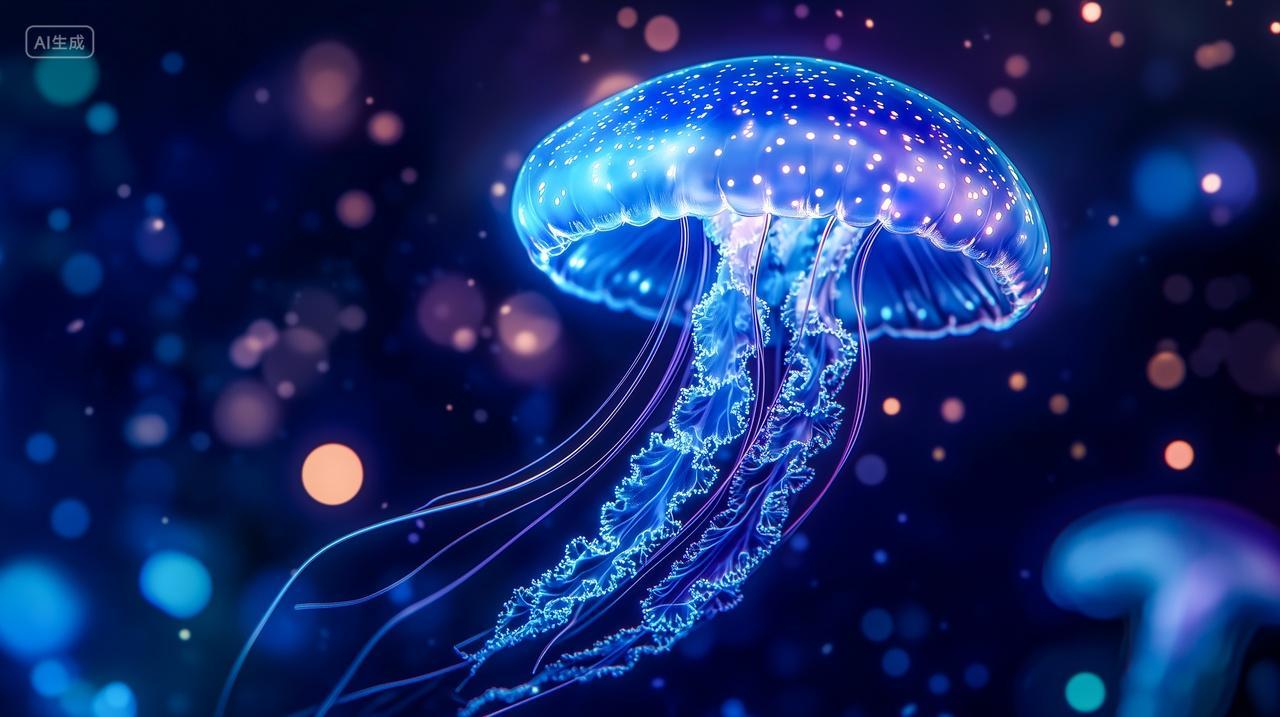 梦幻唯美蓝色水母海洋生物