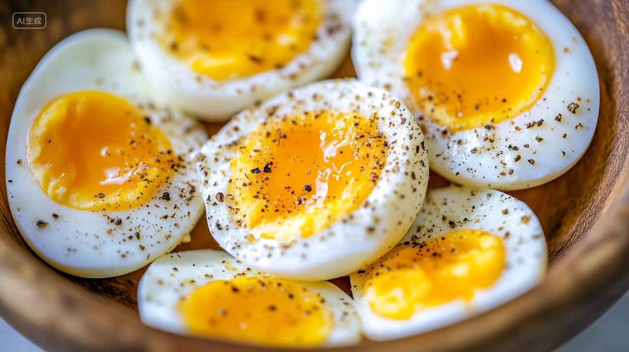 一盘切开的鸡蛋蛋黄营养食品