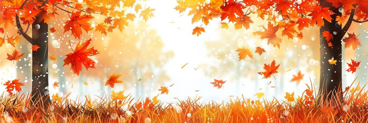 秋天红色枫叶林背景插画