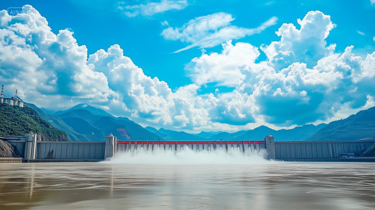 蓝天白云三峡打标泄洪大闸