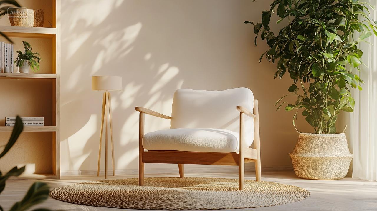 室内原木沙发椅子绿植小清新房间设计