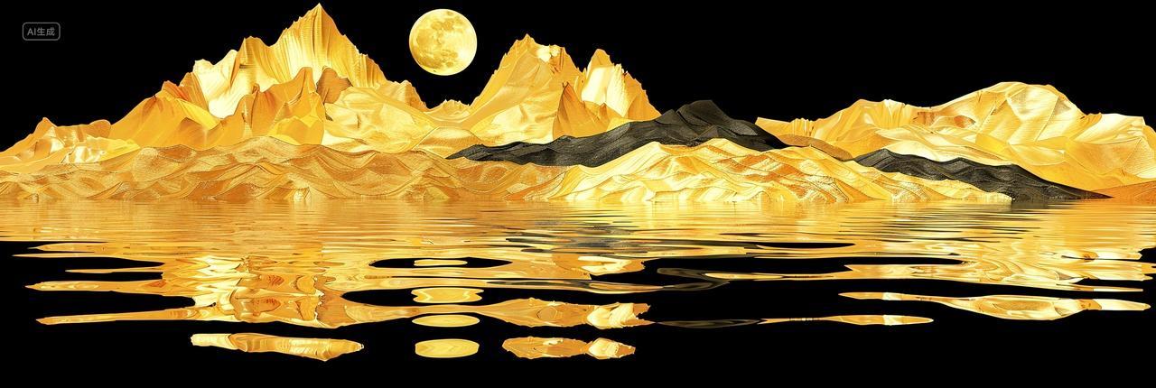 中秋节创意金色山水插画
