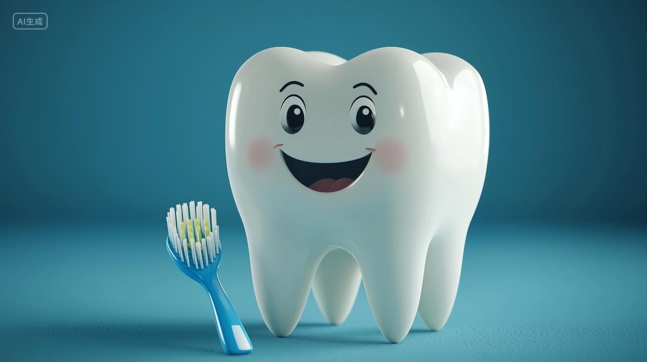牙齿与牙刷的3D卡通形象