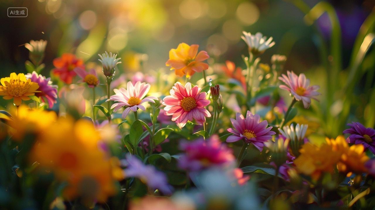 立春彩小花盛开温馨画面鲜艳色彩花园春天春季春分渐变素材背景