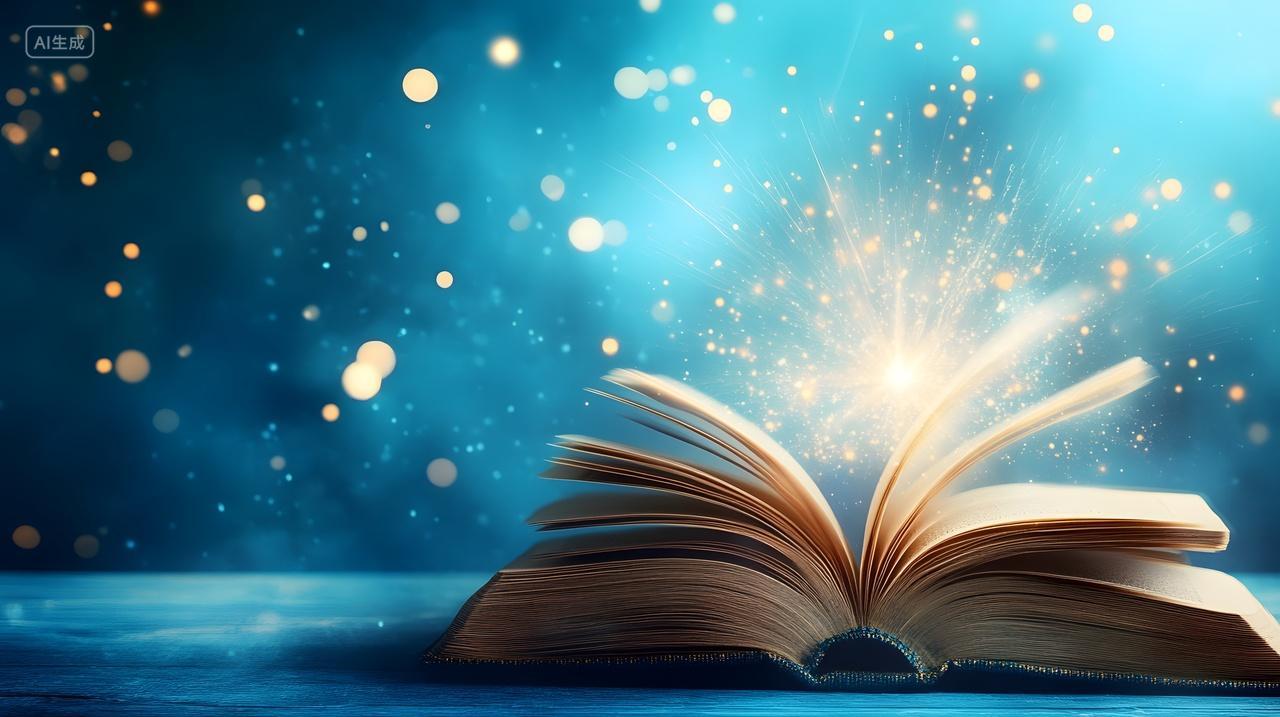 发光书本与闪烁光点插画