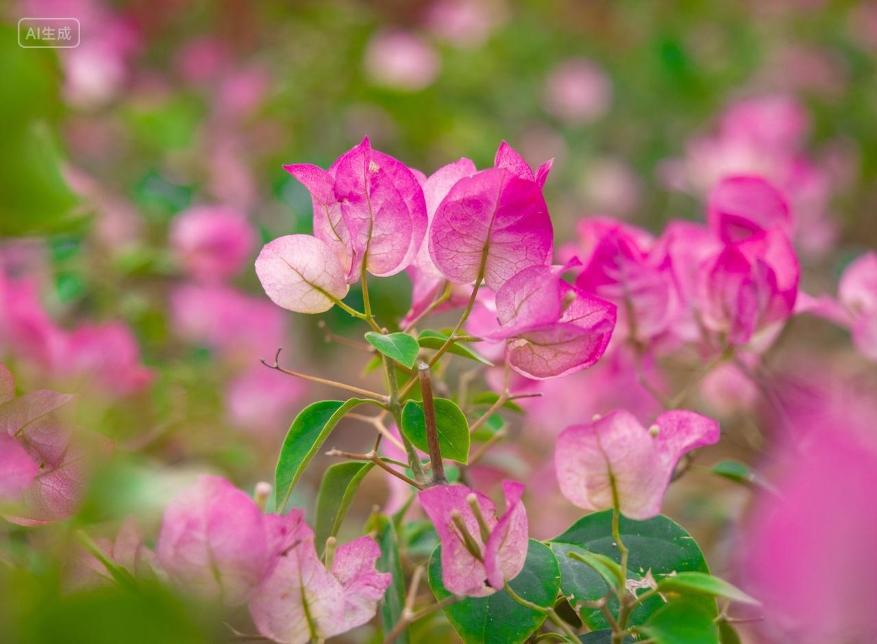 粉色勒杜鹃三角梅盛放春天春意春分节气