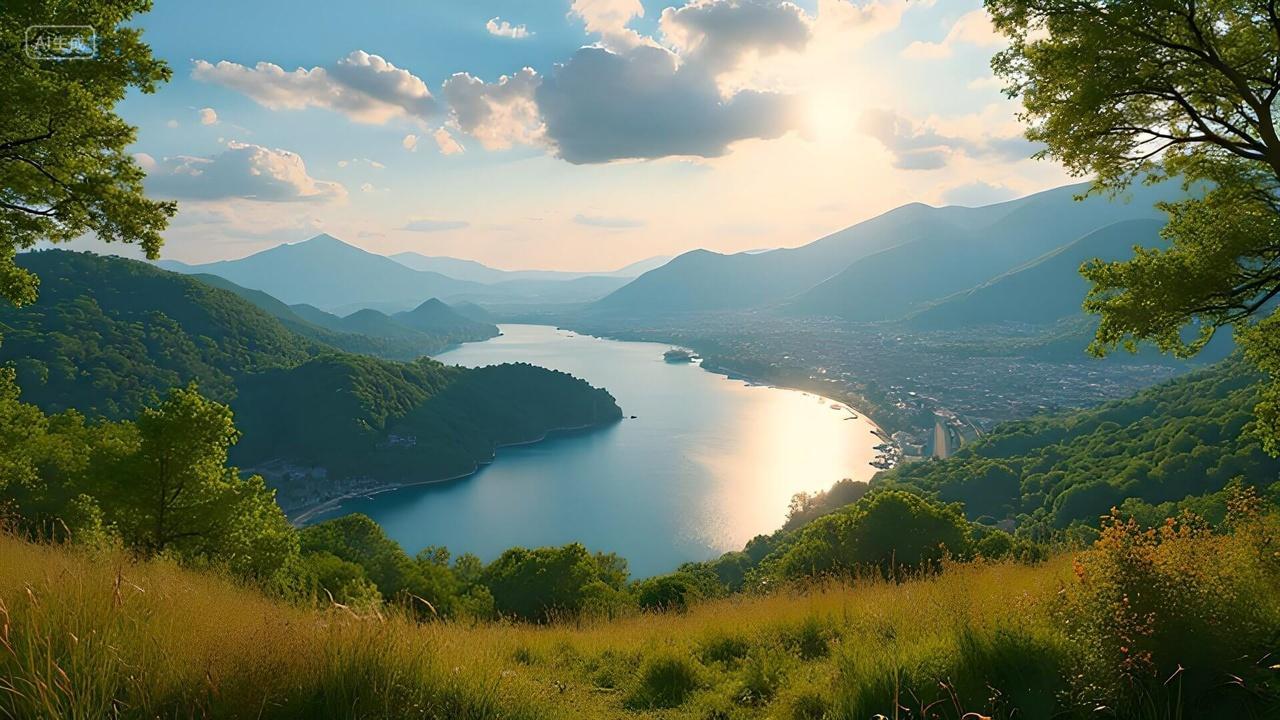 美丽的蓝天白云高山流水花草树木摄影
