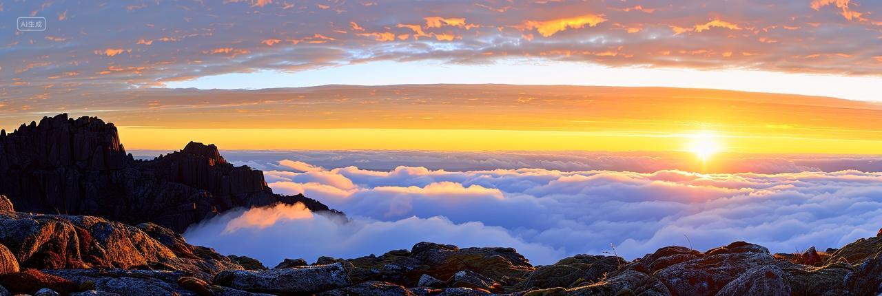 山顶云海日出自然风景