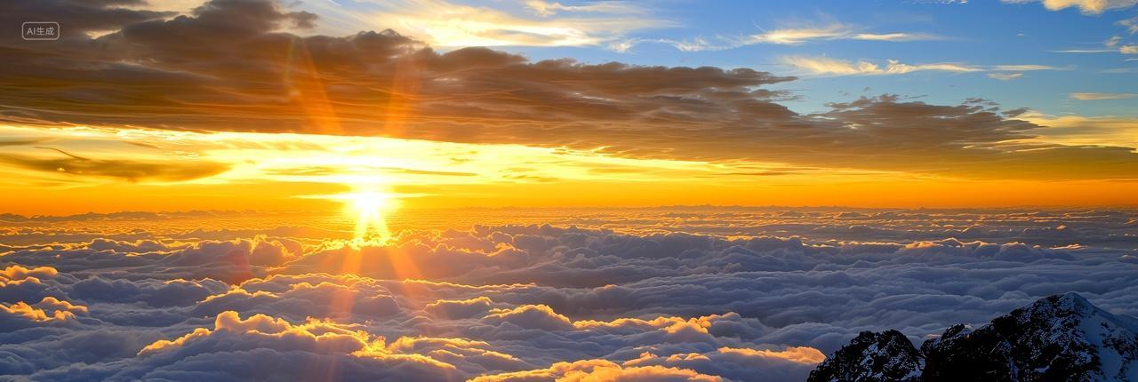 山顶云海日出自然风景