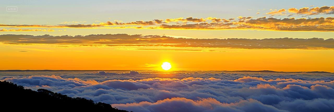 山顶云海日出自然风景