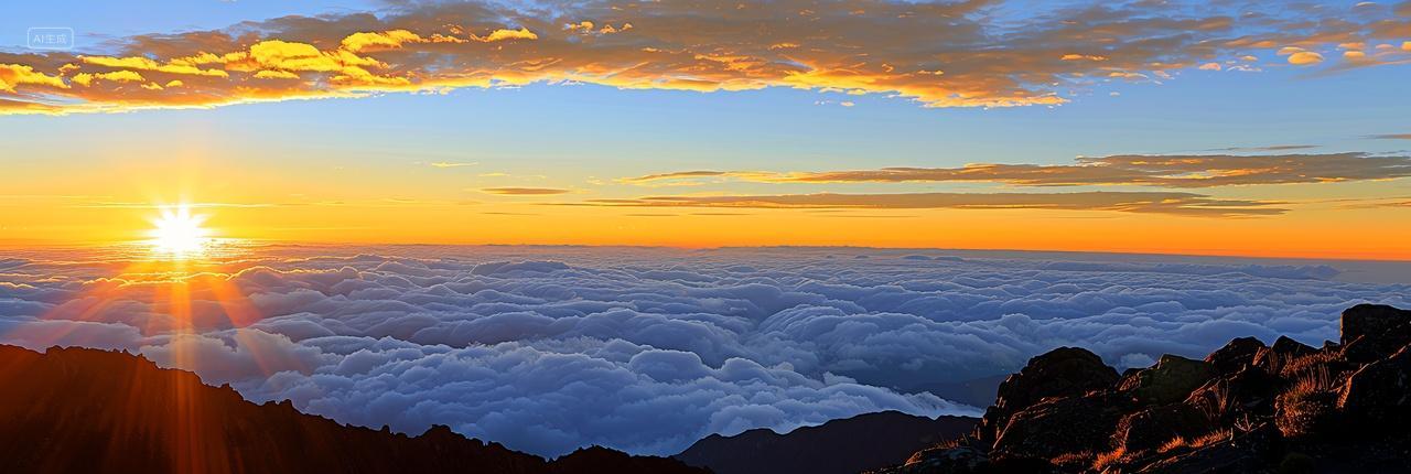 山顶云海日出自然风景