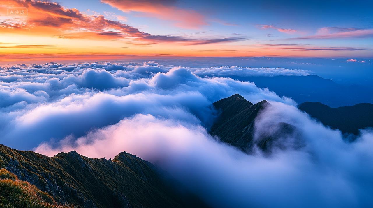 山顶云海日出自然风景