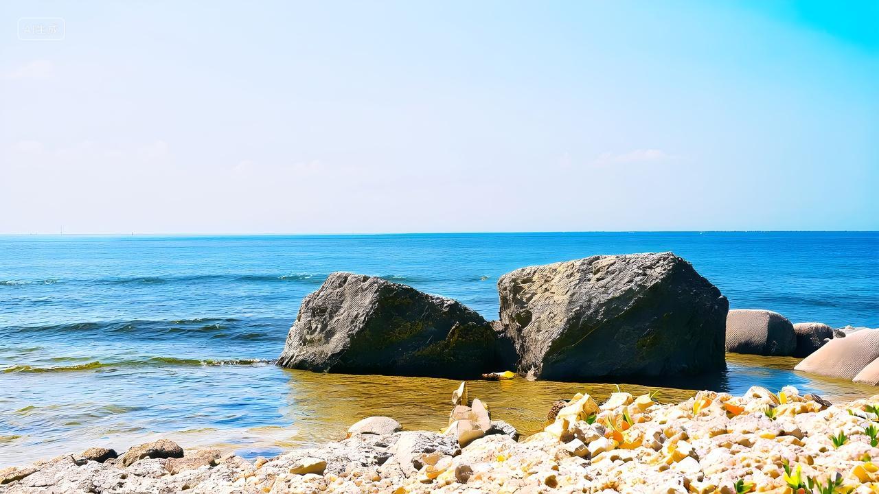 清澈海水海滩上自然形成的石头