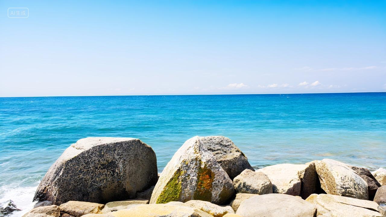 荒无人烟海岸边一望无际海边石头海滩石头电脑背景