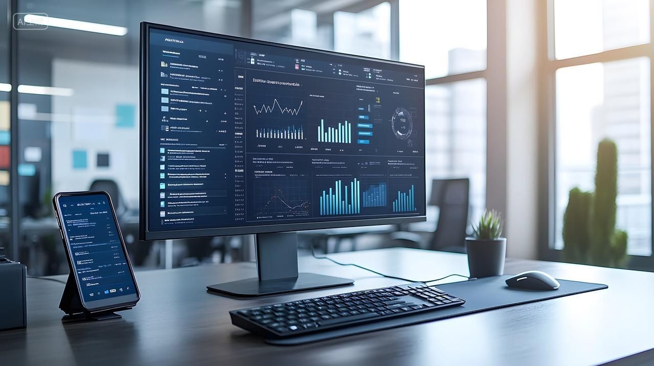 现代办公室中的数据分析屏幕摄影壁纸