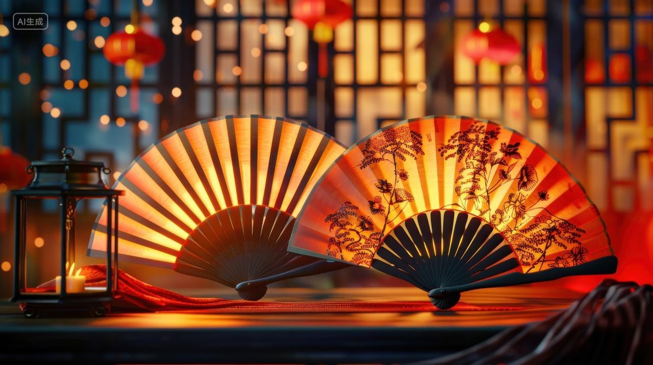 中式场景桌子上的扇子