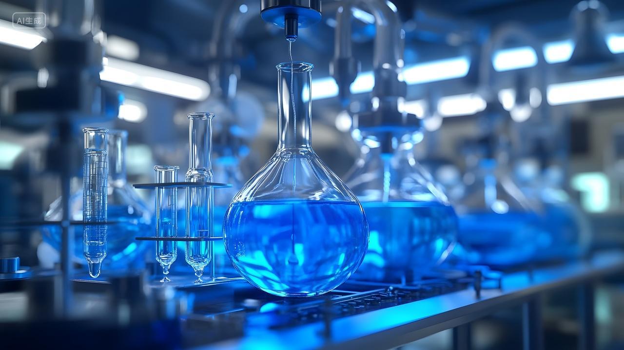 实验室烧瓶中蓝色液体壁纸