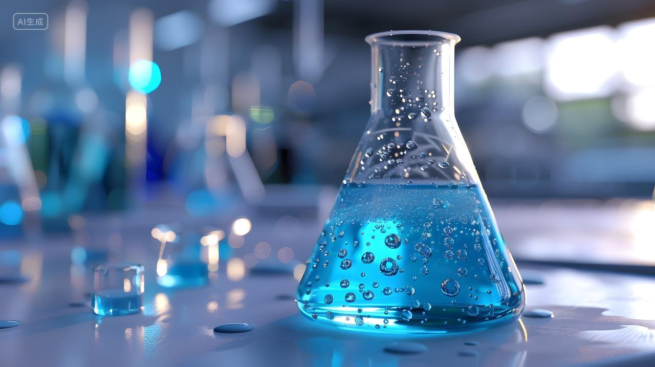 实验室中的化学烧瓶蓝色液体化学反应