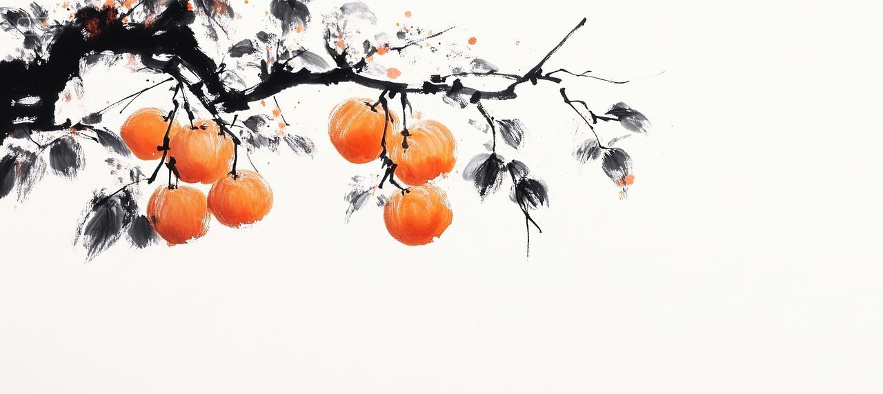 水墨水果植物中国画背景