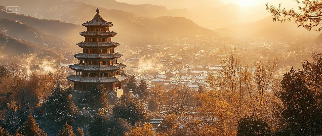 一座塔座落在山里