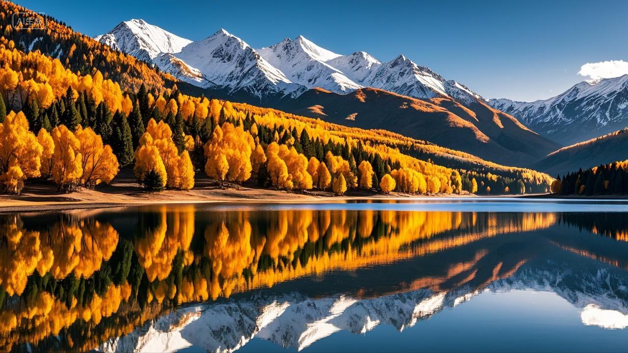 新疆喀纳斯月亮湾秋季风光风景壁纸旅游