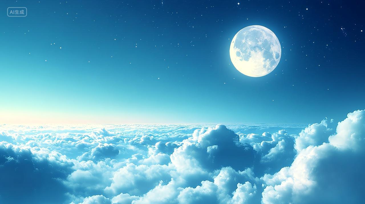 傍晚的彩云和圆月