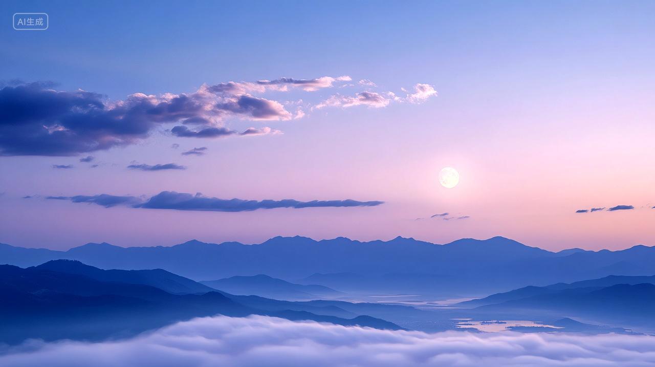 傍晚的彩云和圆月