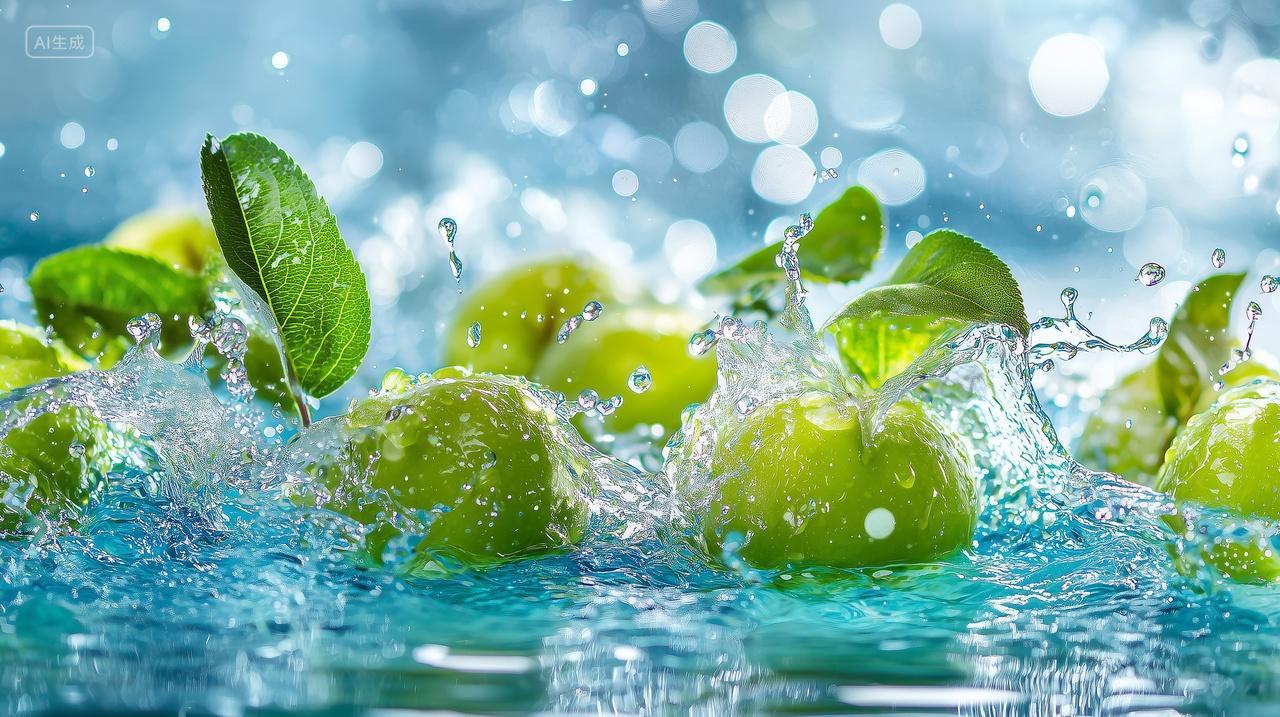 清凉水滴与青苹果碰撞电商海报