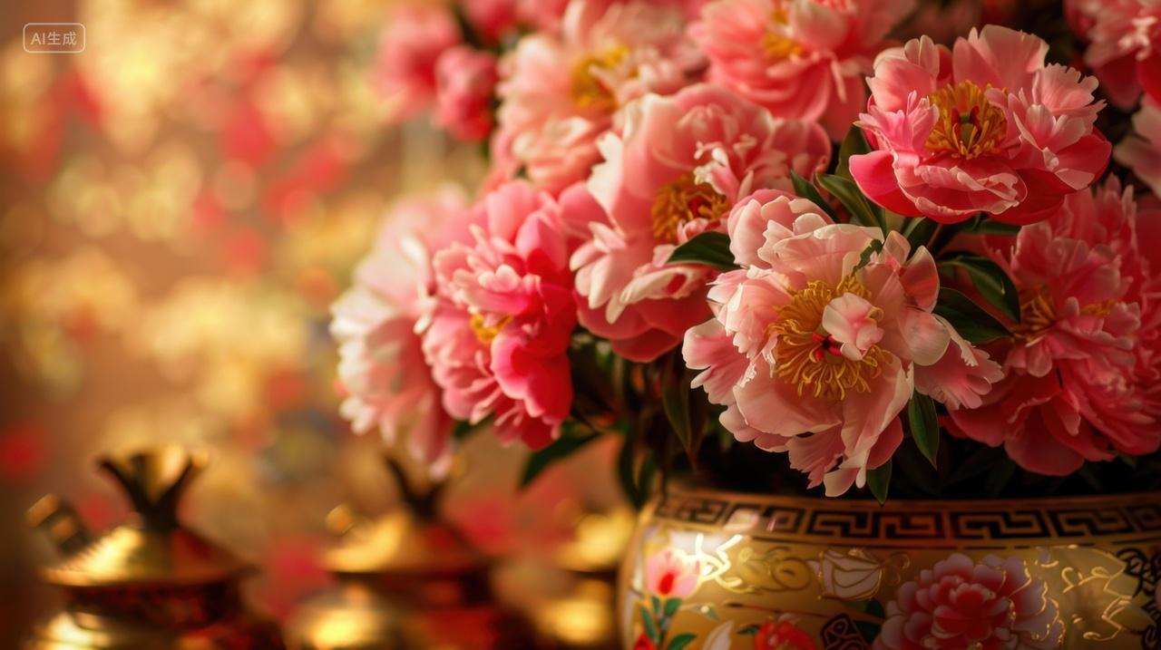 中式花瓶中的牡丹花