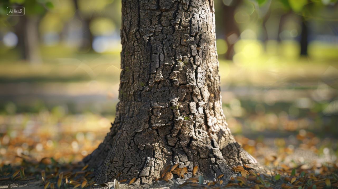 公园粗壮的树干特写