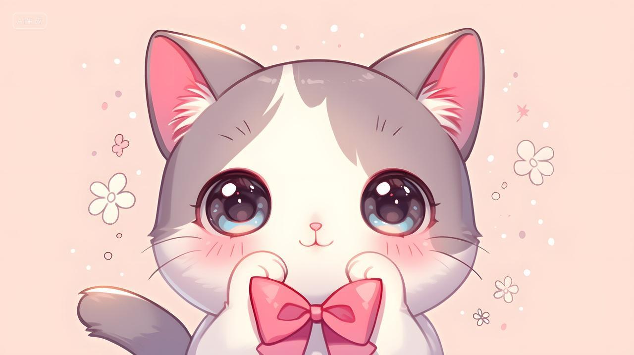 粉色蝴蝶结小猫卡通插画