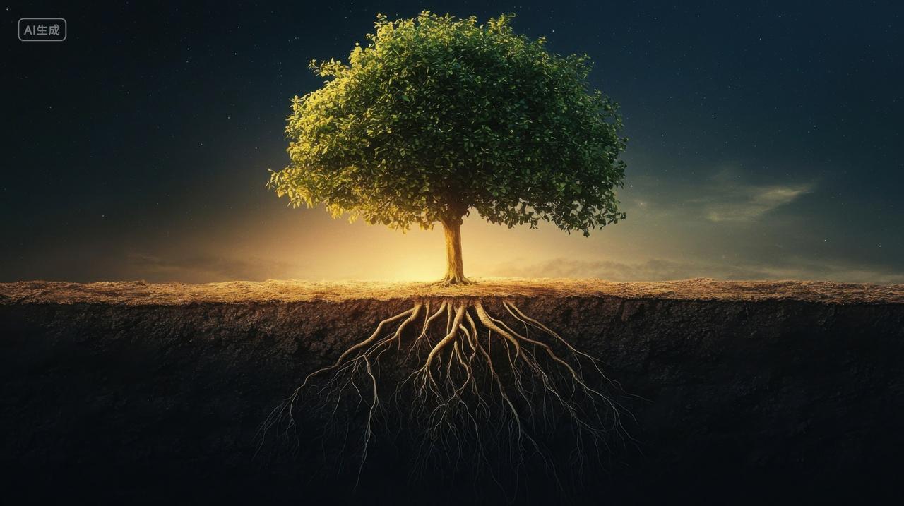 环保概念插图大树根系吸收着土壤中的水分