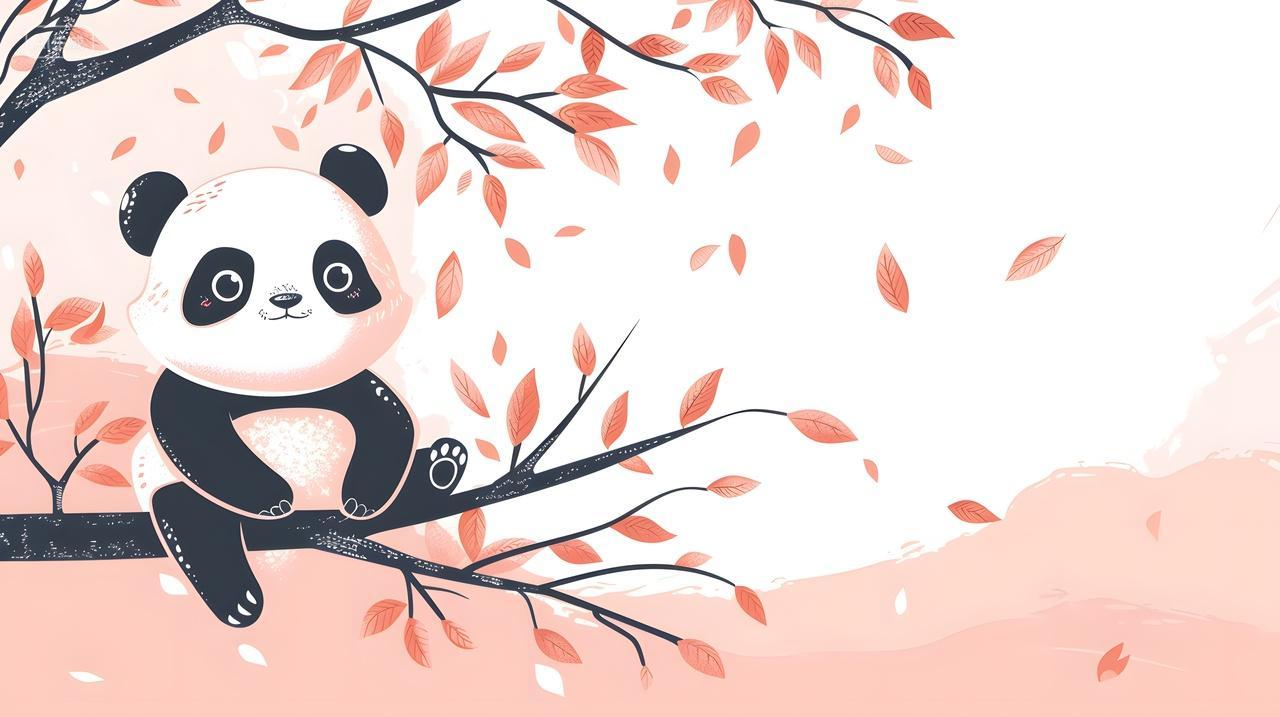 树枝上的熊猫插画