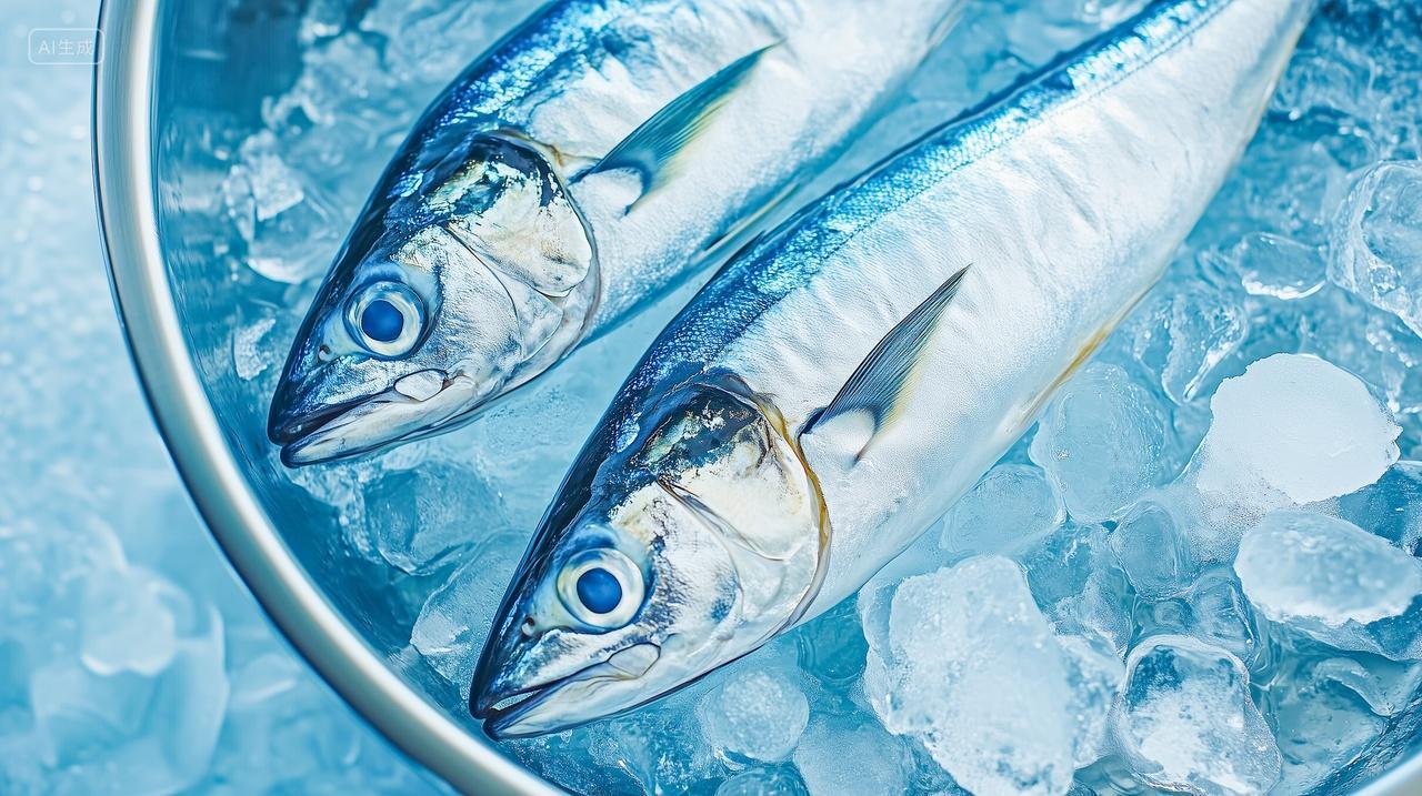 摊位冰块上的带鱼食材特写海鲜产品