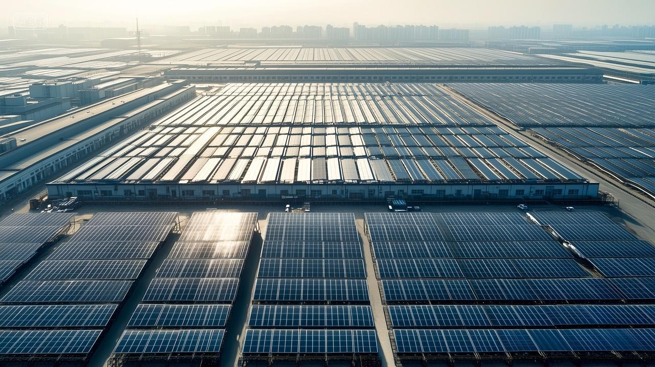 航拍太阳能光伏发电站太阳能电板