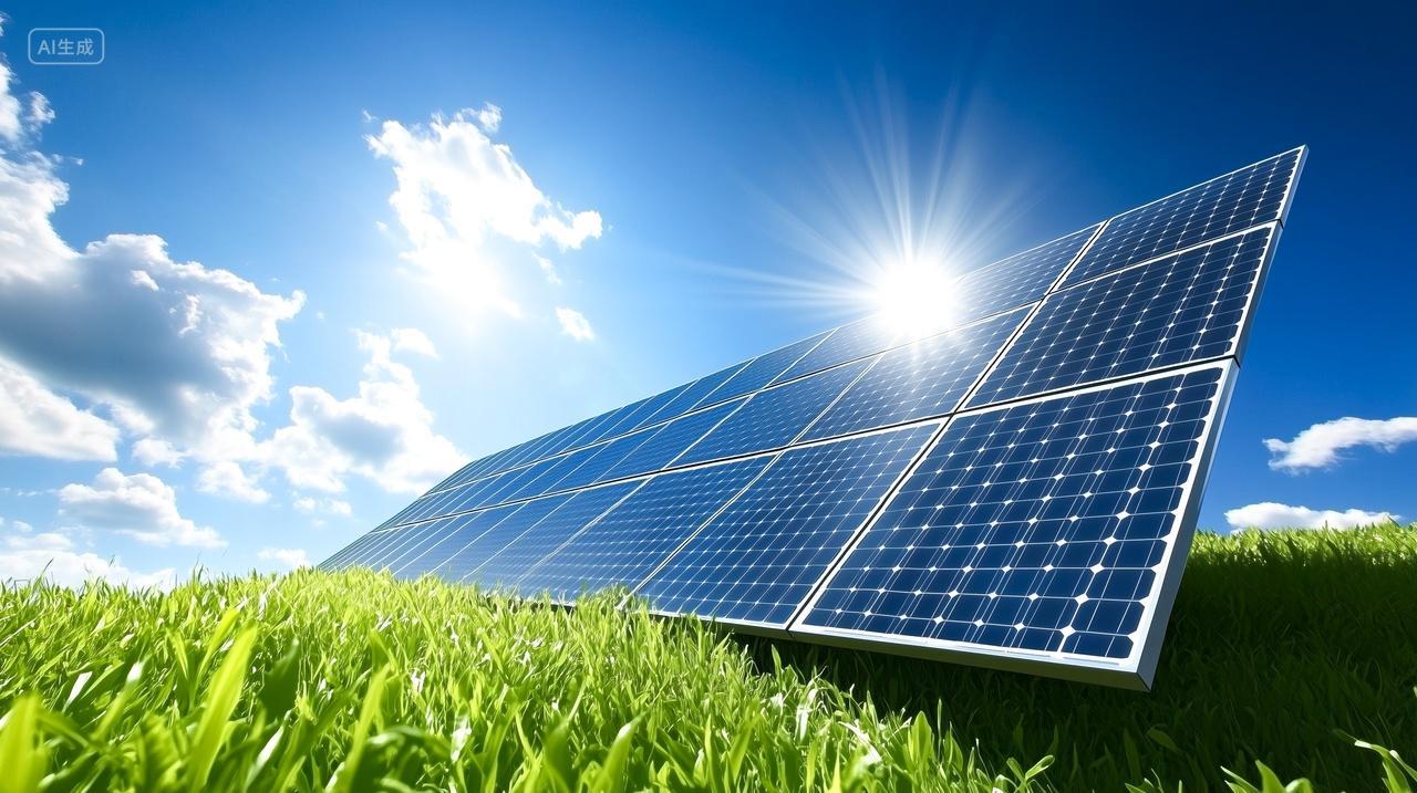 阳光照在太阳能光伏电板上